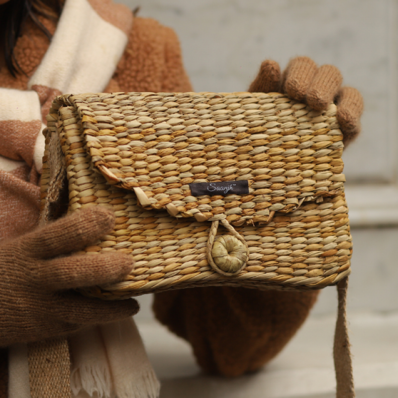 Saanjh Neutral Straw Sling Bag | Jute Strap